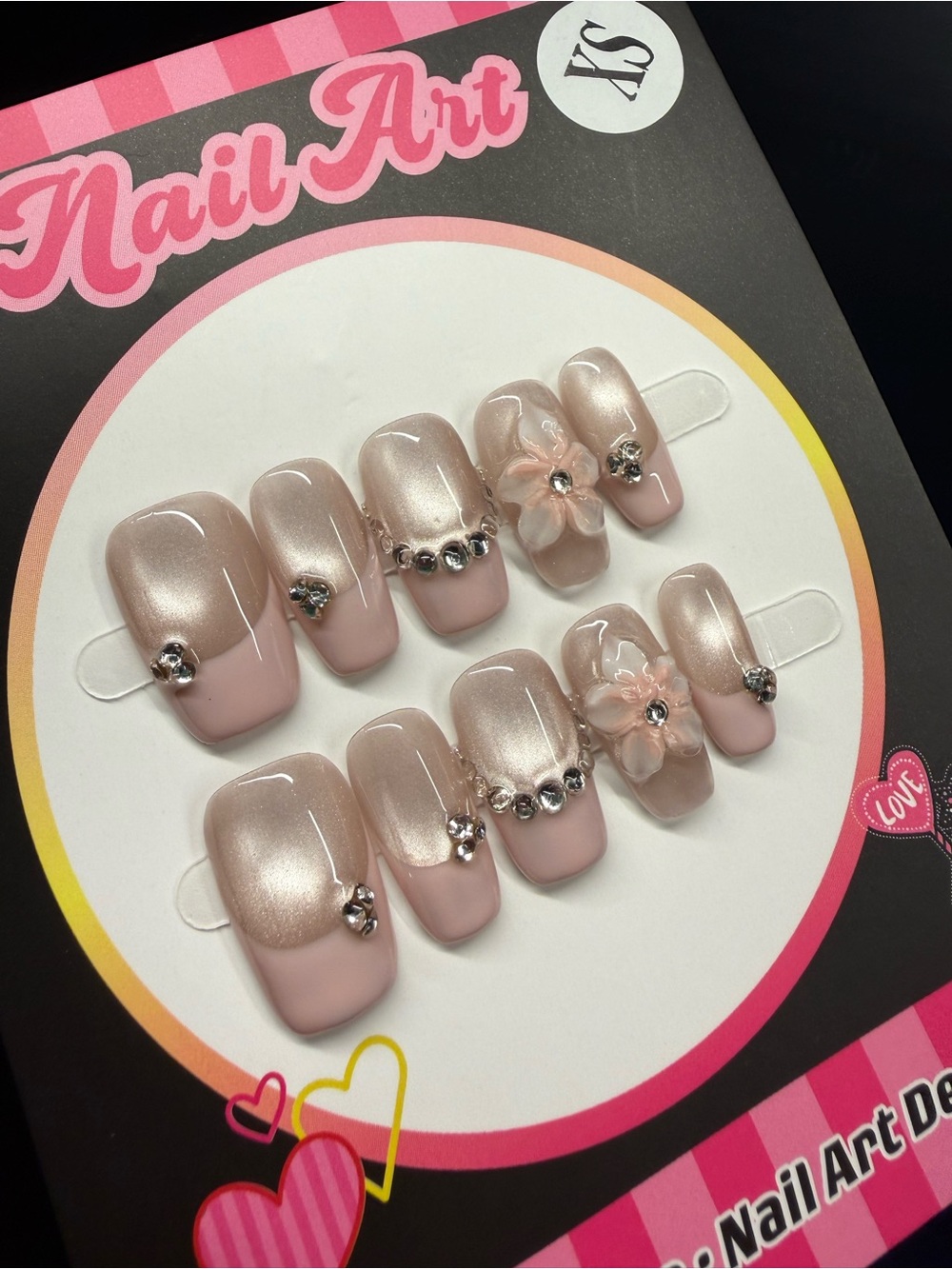 Blush Pink Rhinestone Press-On Nails Xsmall